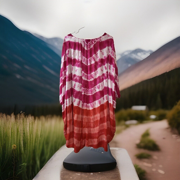 2X/3X Catherines Cool Hippie Pink N Orange Tie Dyed Shell Coverup Or Duster - Picture 2 of 10